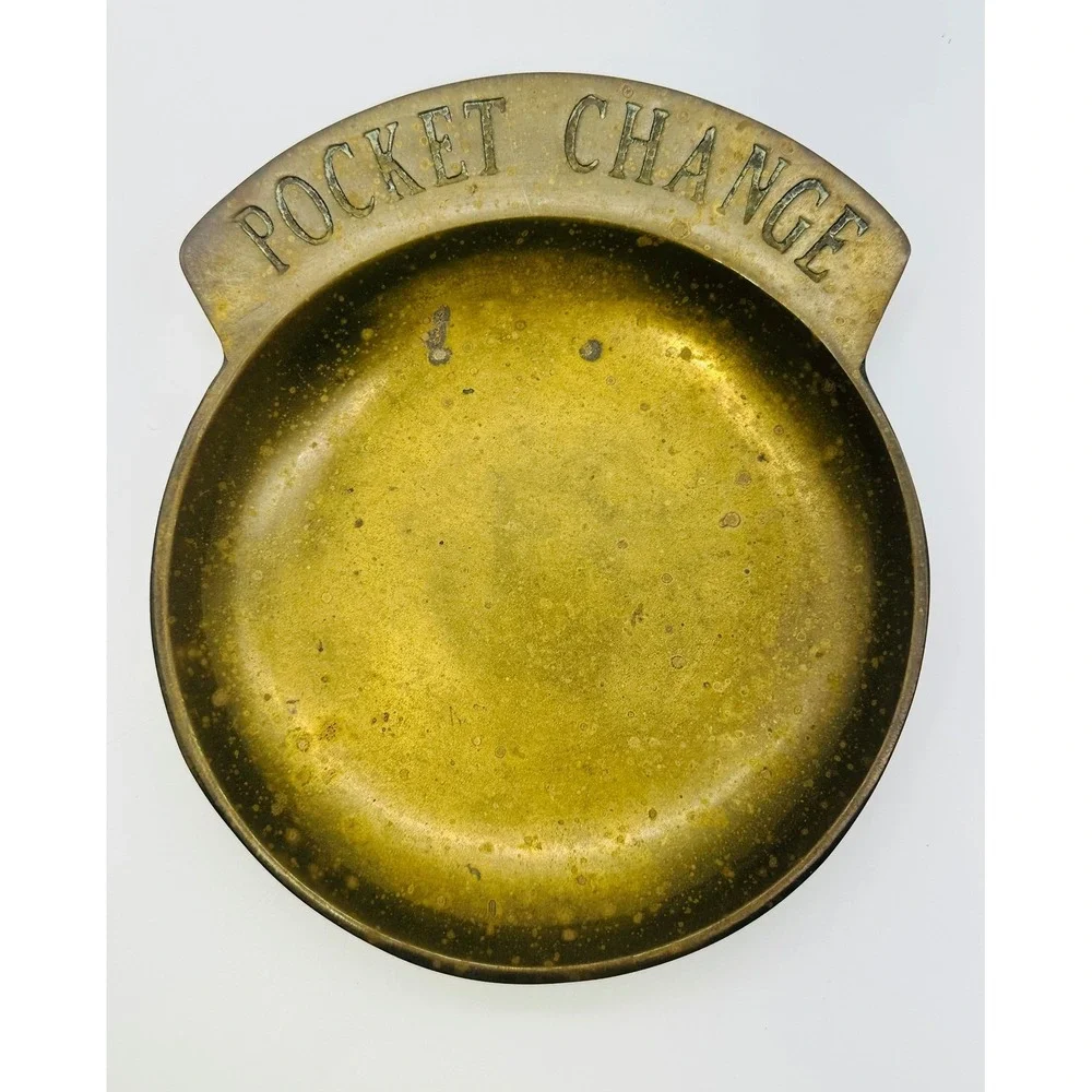 Vintage Brass Pocket Change Coin Tray Valet Dish Catchall Patina 5 Inch